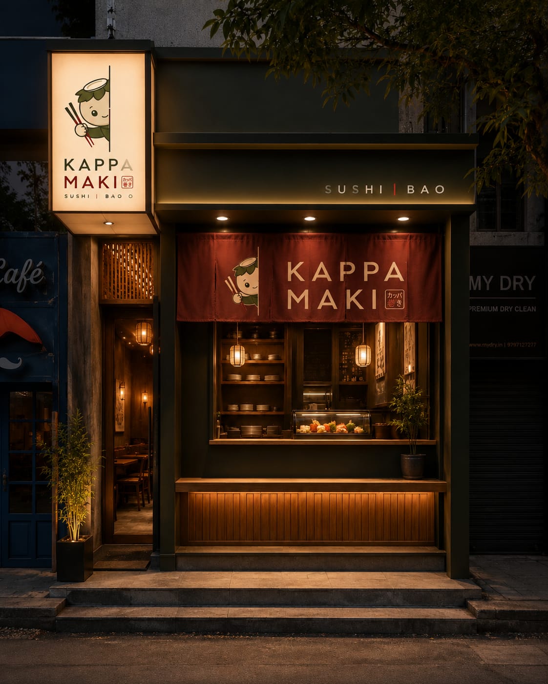 Kappa Maki storefront at night